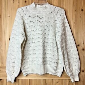 Time and Tru‎ Women's M White Metallic Shimmer Wave Pointelle Knit Sweater